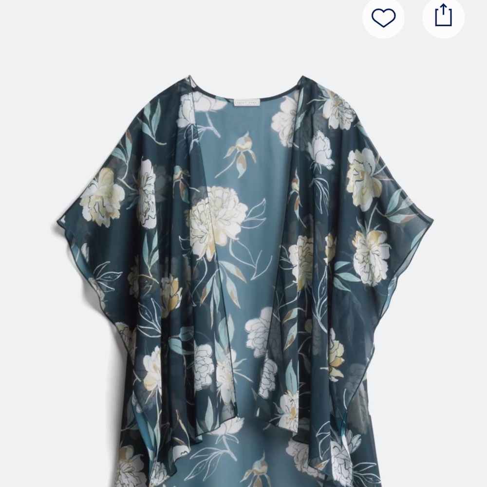 Emory Park Floral Sheer Tunic in Blue and Cream Kimono wrap cover up